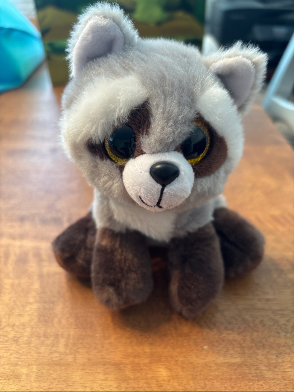 Ty Gray and Brown Raccoon Plush with Big Sparkly Eyes